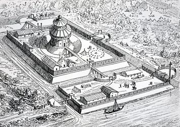 Reconstructie van het Louvre tijdens de periode van het Frankische koninkrijk in de 6e en 7e eeuw, 1895